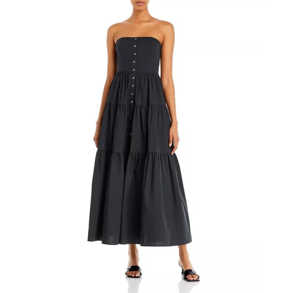 STAUD Dresses & Skirts - Staud Elroy Black Tiered Button Up Maxi Dress Strapless Smocked Back XS Capsule